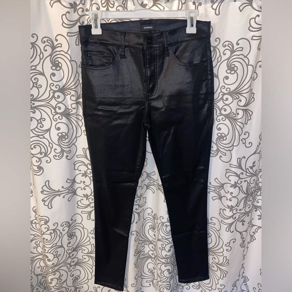 Express black coated skinny mid rise jeans